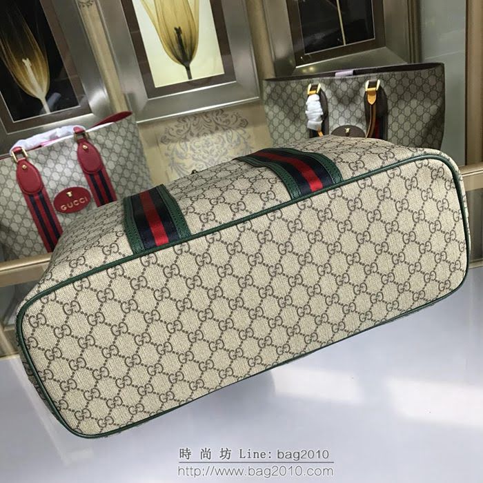 GUCCI 古馳男包 新款 473870 GG Supreme高級人造帆布 黑色紅色織帶裝飾 購物袋